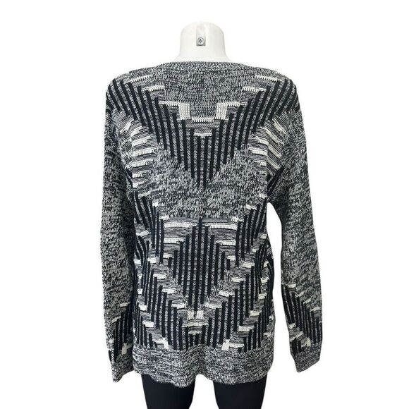 Anthropologie Silence+Noise Black White V Neck Tribal Print Knit Aztec Sweater M - Picture 5 of 9